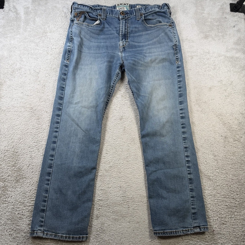 Ariat Jeans Mens 38x30 Blue M7 Slim Fit Straight Leg Denim Stretch Pants Western
